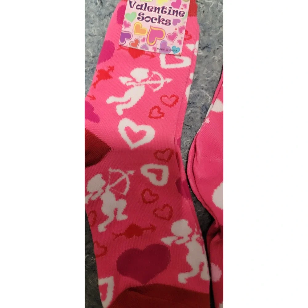Valentine Socks Unisex Pink/Red Hearts and Cupit Set of‎ 2 Size 9-11
